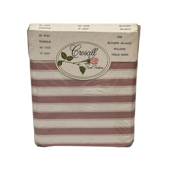 CROSCILL Rosebud Blouson VALANCE  86” Wide 16” Deep NOS Striped Cottagecore - Picture 1 of 2